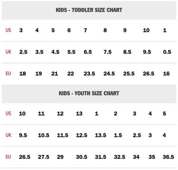 vans youth size chart