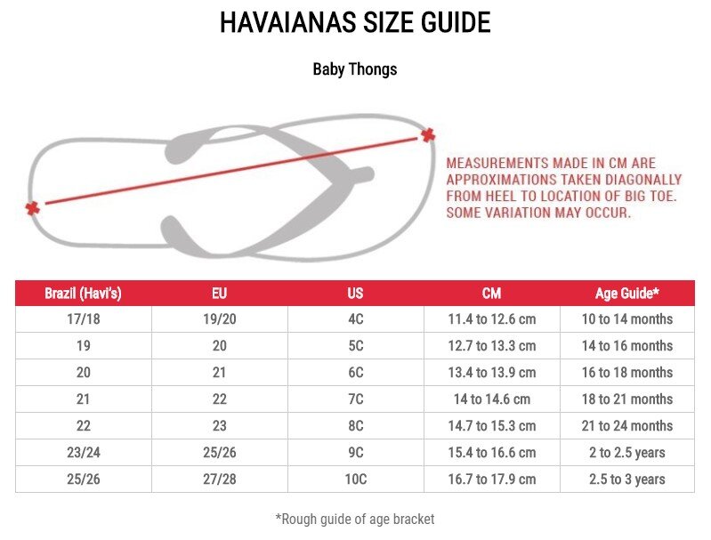 havaianas infant size guide