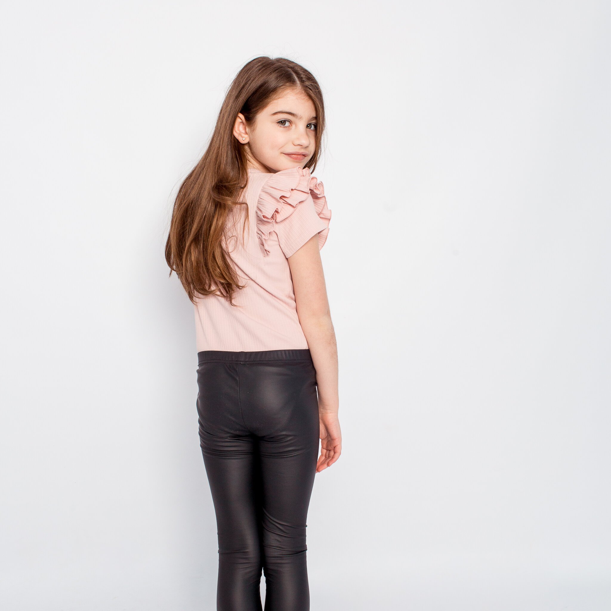 Girls Faux Leather Leggings - Black