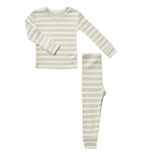 Rylee + Cru Ribbed Pajama Set - Agave Stripe