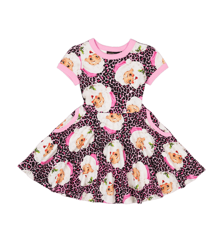 Rock Your Kid Pink Leopard Santa Waisted Dress