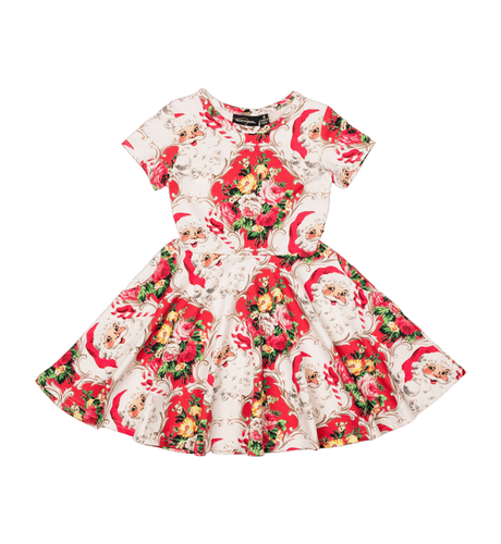 Rock Your Kid Floral Santa Waisted Dress