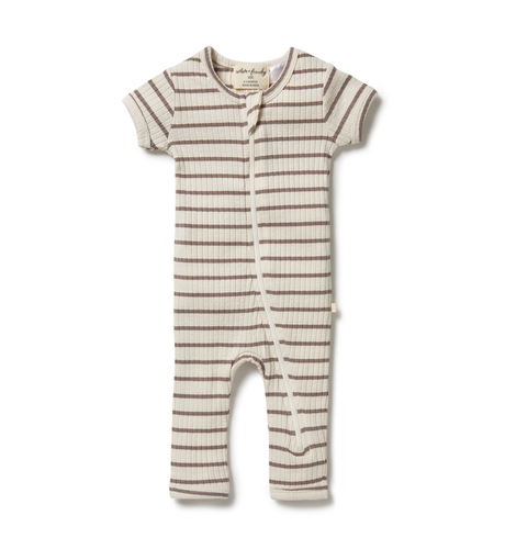 Wilson & Frenchy Organic Stripe Rib Zipsuit - Hazelwood Ecru