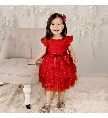 Designer Kidz My First Lace Tutu Dress - Sparkle Red