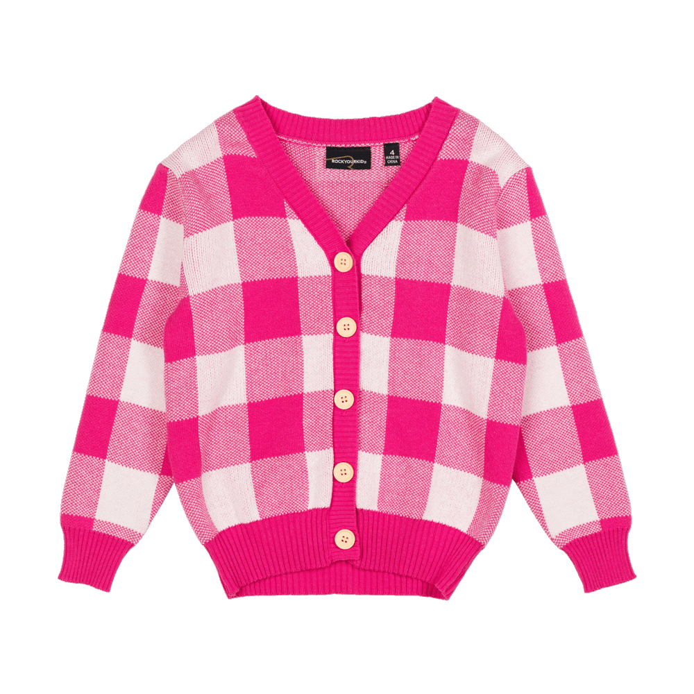 Rock Your Kid Pink Checkered Knit Cardigan - SALE-Sale Girls Clothing ...