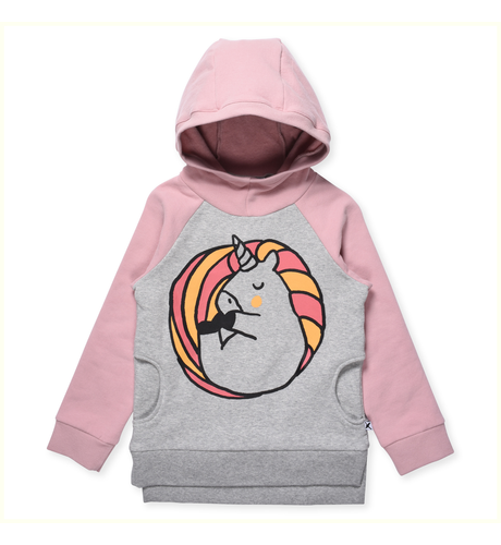 Minti Sleepy Unicorn Furry Hood - Grey Marle/Muted Pink