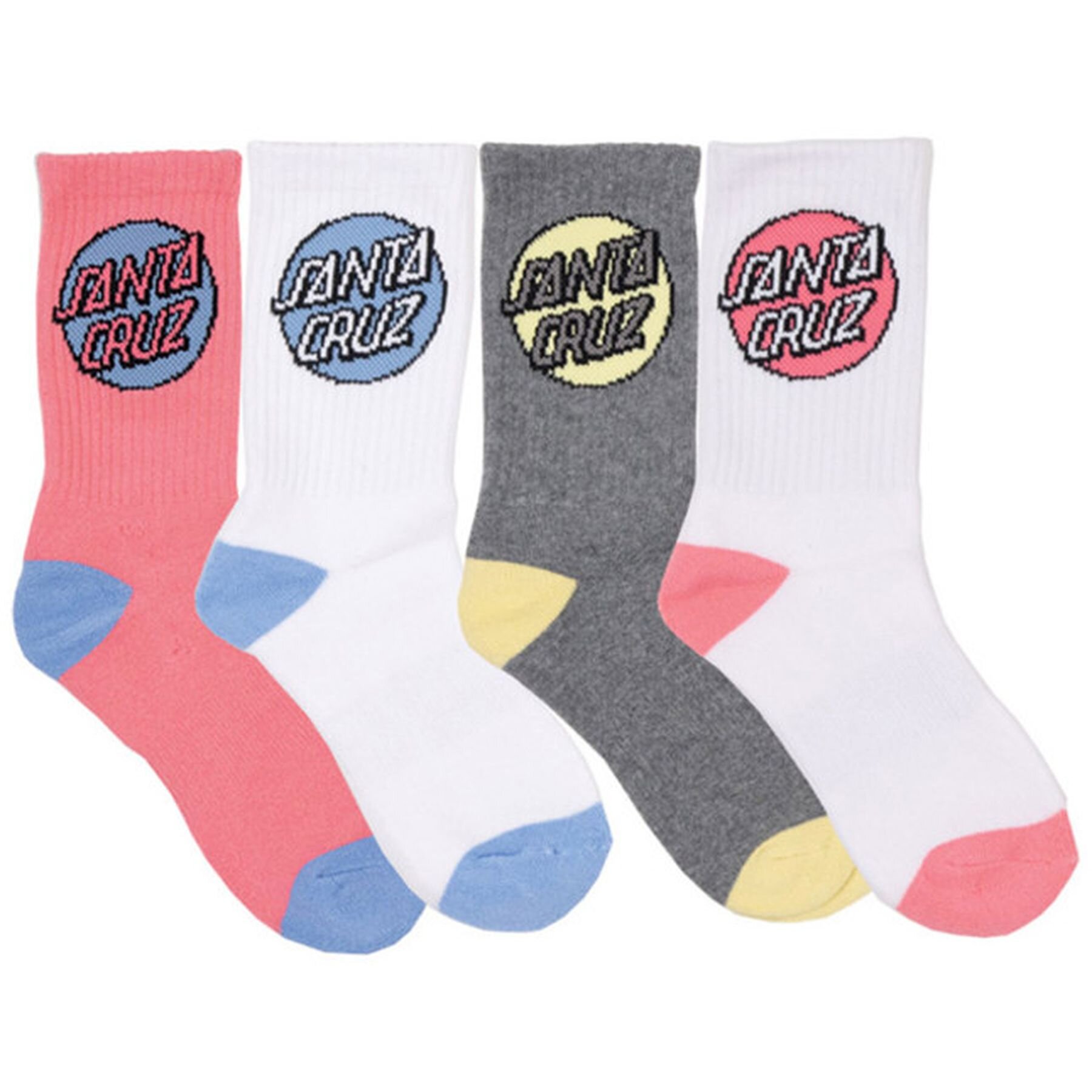 Santa Cruz Kids Pop Dot 4 Pack Crew Socks Size 2 8 Multi