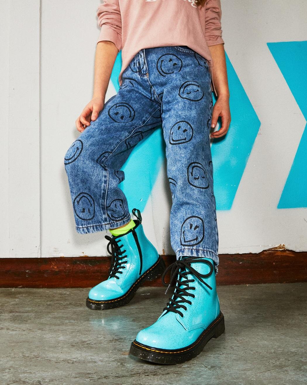 Dr Martens Junior 1460 Glitter Lace Boot Turquoise Blue FOOTWEAR Boots Kids Clothing NZ Shop Online Kid Republic Dr Martens