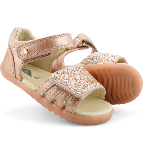 Bobux Step Up Gem Sandal - Rose Gold Sparkle