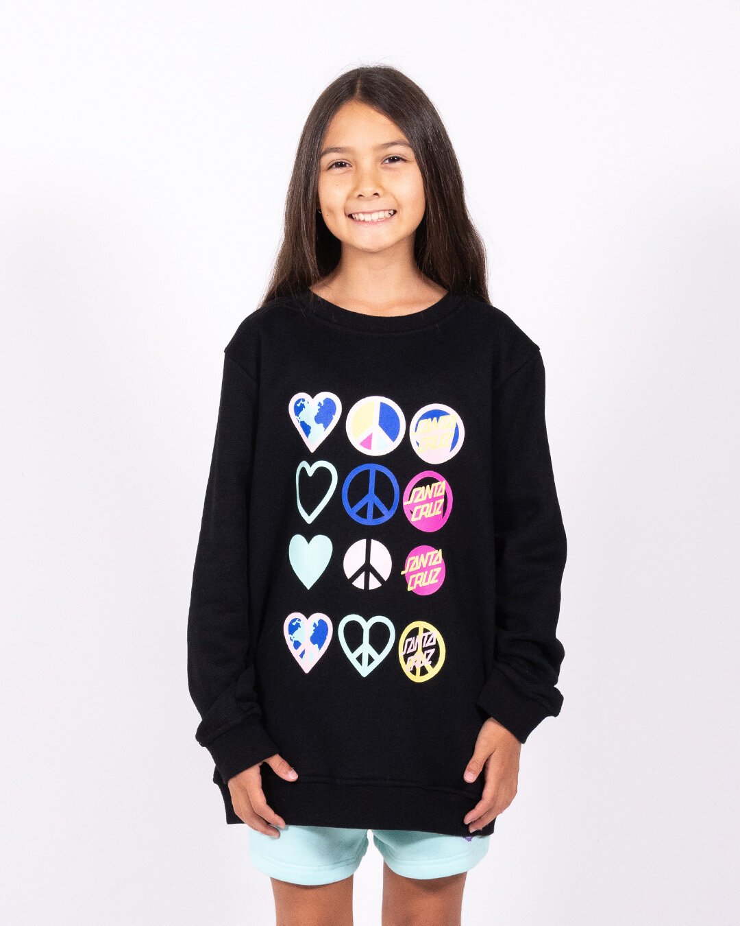 Santa Cruz Peace Dots Sweatshirt Black CLOTHING GIRL Girls Crews Sweats Hoodies Kids Clothing NZ Shop Online Kid Republic S22 23 Santa Cruz D2