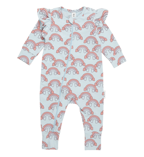 Huxbaby Rain Bow Zip Romper - Sky