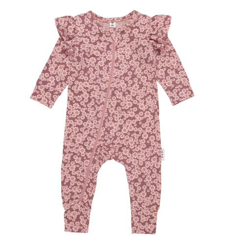 Huxbaby Flower Bear Zip Romper - Dusty Plum