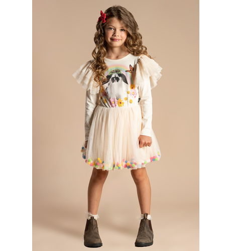 Rock Your Kid Floral Bunny Pom Pom LS Circus Dress