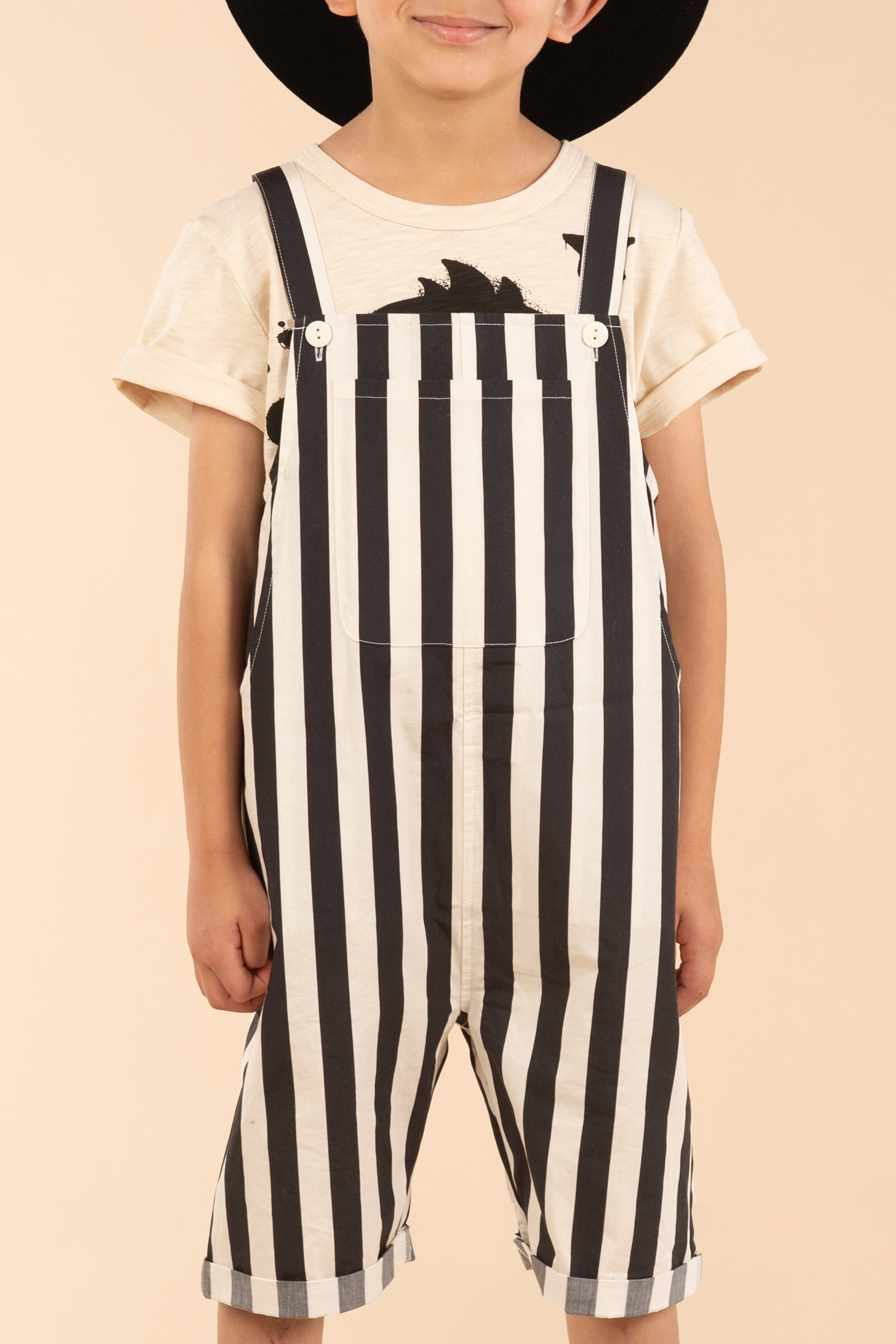 Black and best sale white striped overalls