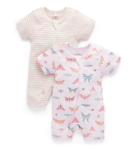 Purebaby 2Pk S/S Growsuit - Small Butterfly