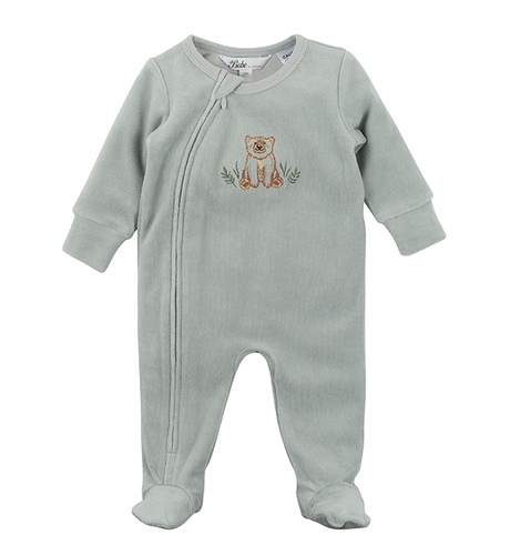 Bebe Atlas Velour Zip Onesie - Sage