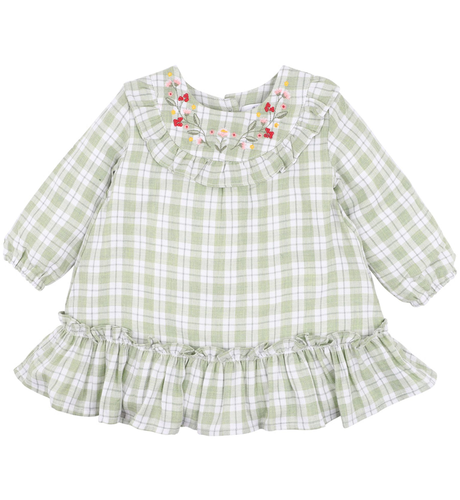 Bebe Faye Check Baby Dress - Sage Green