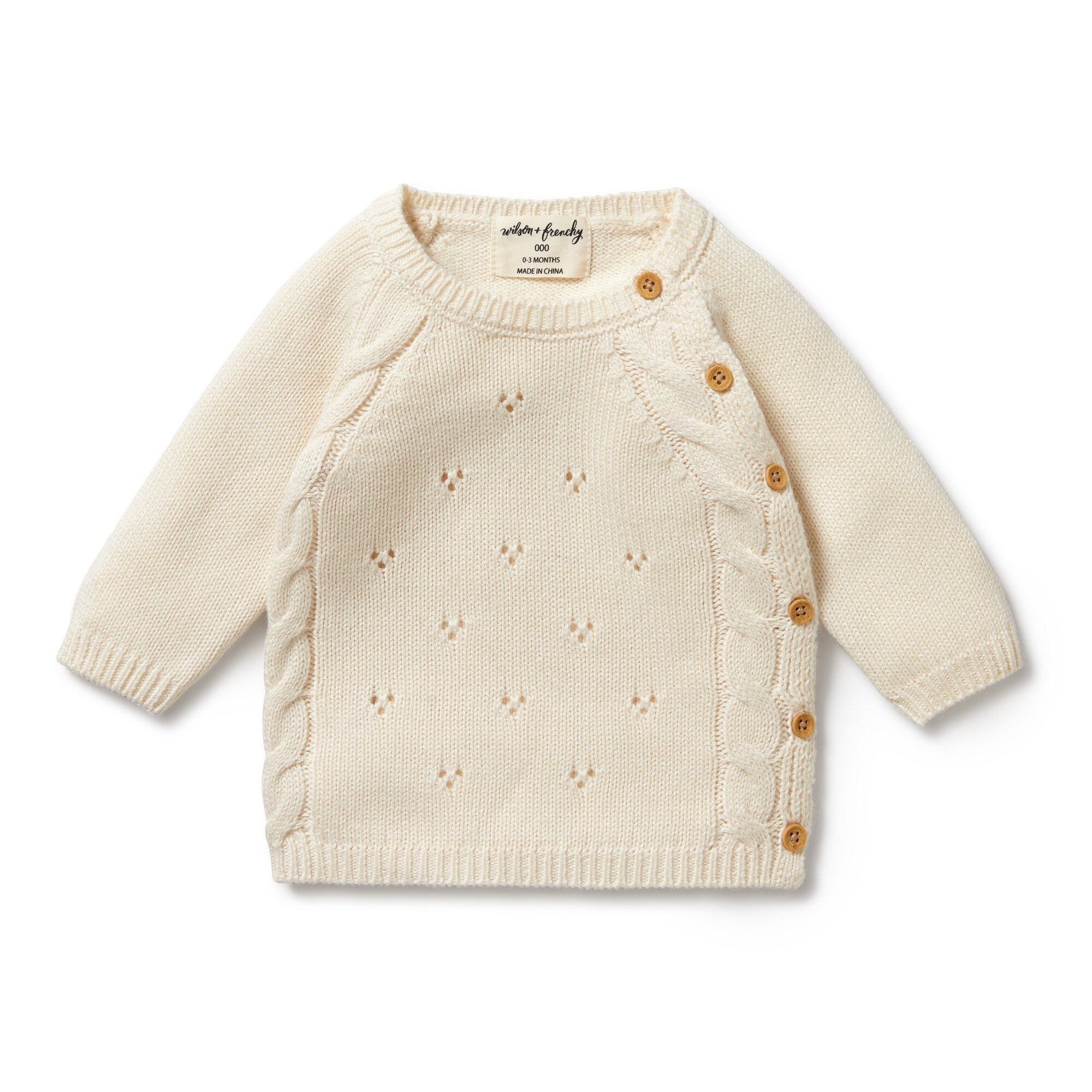 Wilson Frenchy Ecru Knitted Pointelle Kimono Cardigan CLOTHING BABY Baby Cardis Knitwear Kids Clothing NZ Shop Online Kid Republic W24 Wilson Frenchy