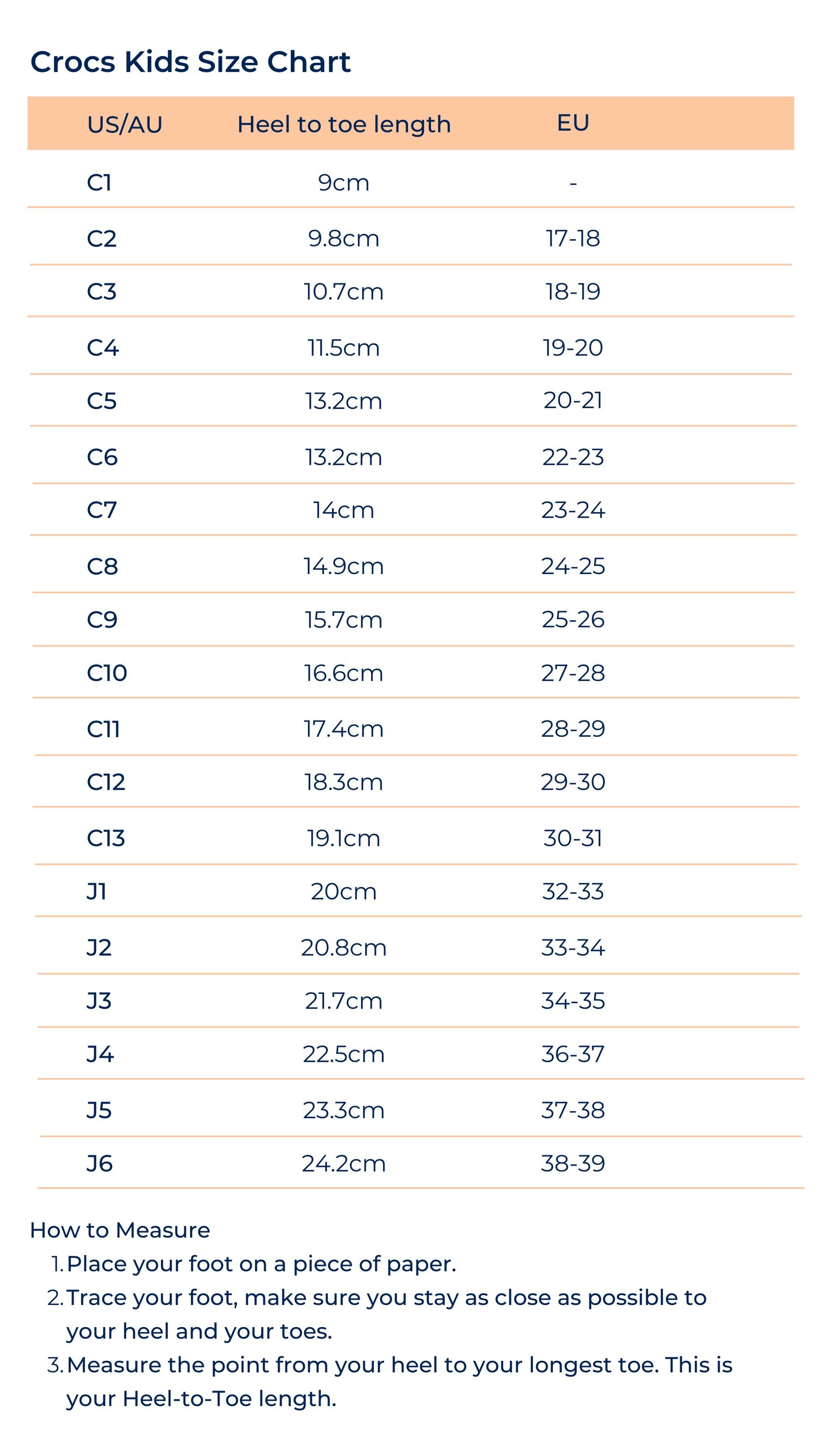 Crocs rain boots size chart on sale