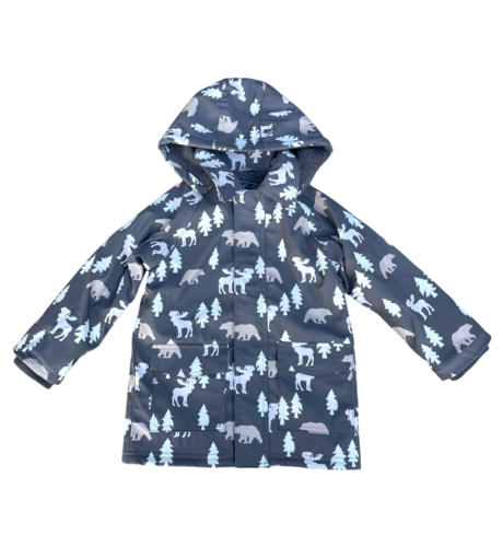 Korango Bear Print Colour Change Lined Raincoat - Charcoal