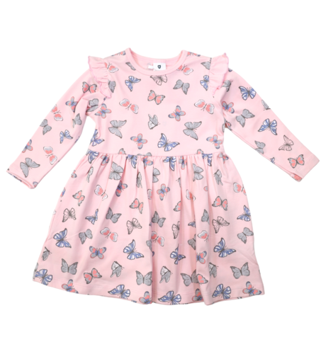 Korango Butterfly Print L/S Dress - Fairytale Pink