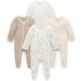 Purebaby 4 Pk L/S Zip Growsuit - Vanilla Wattle Bee