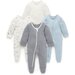 Purebaby 4 Pk L/S Zip Growsuit - Vanilla Nautical