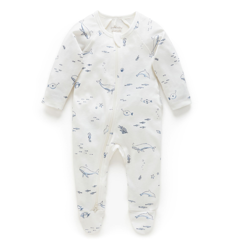 Purebaby L/S Zip Growsuit - Vanilla Nautical