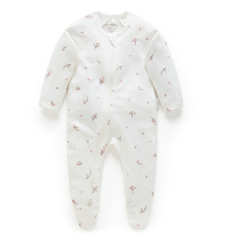 Purebaby L/S Zip Growsuit - Vanilla Blossom