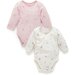 Purebaby Easy Neck L/S Bodysuit 2 Pk - Pale Pink Blossom Pack