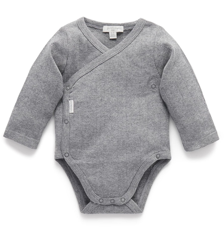 Purebaby Essentials Pointelle L/S Wrap Bodysuit - Smoke Melange