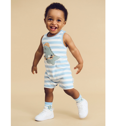 Huxbaby Construction Dino Stripe Sleeveless Romper