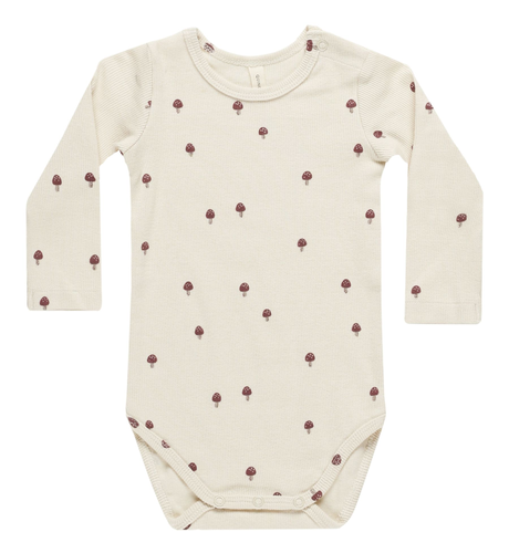 Quincy Mae Ribbed Long Sleeve Bodysuit - Mushrooms