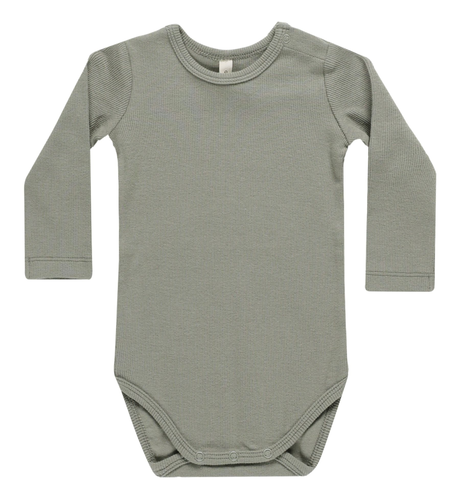 Quincy Mae Ribbed Long Sleeve Bodysuit - Basil