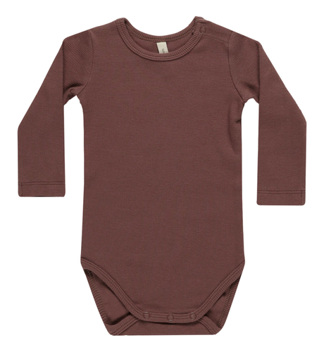 Quincy Mae Ribbed Long Sleeve Bodysuit - Plum