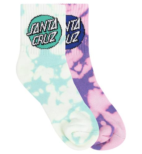 Santa Cruz Other Dot Mid Sock 2Pk (Yth 2-8) - Pink/Lt Grn Tie Dye