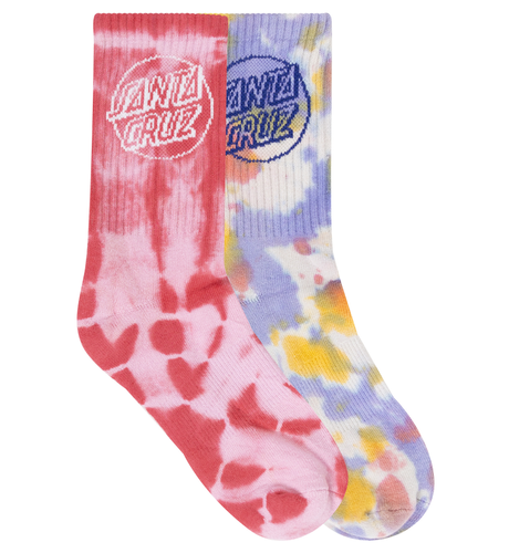 Santa Cruz Opus Dot Crew Sock 2Pk (Yth 2-8) - Rose/Iris Tie Dye