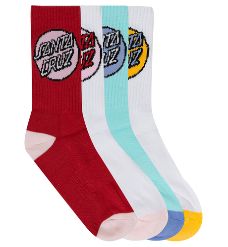 Santa Cruz Other Dot Crew Sock 4Pk (Yth 2-8) - Wht/Lt Grn/Rose