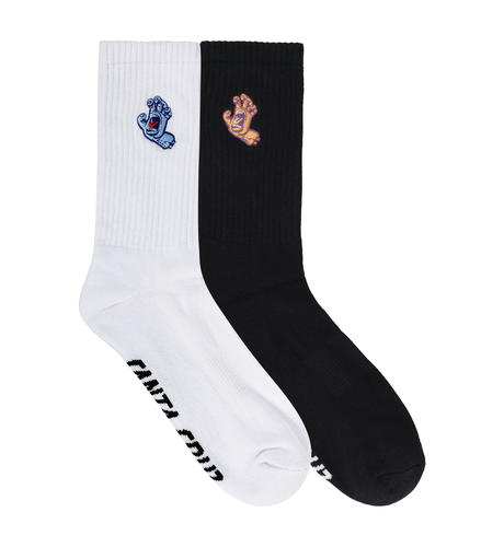 Santa Cruz Screaming Hand Crew Sock 2Pk (Mens 7-11) - Blk/Wht