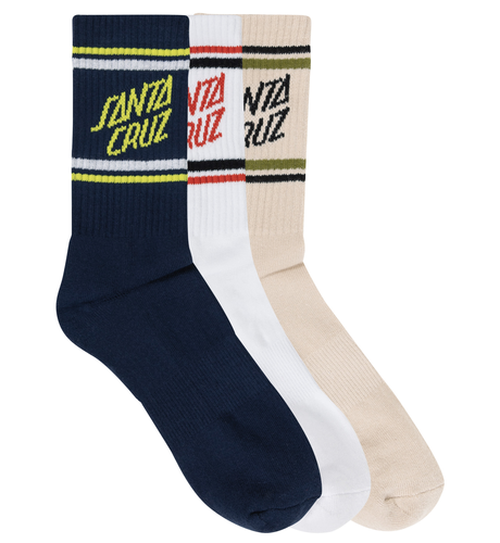 Santa Cruz SC Link Stripe Crew Sock 3Pk (Mens 7-11) - Nat/Navy/Wht