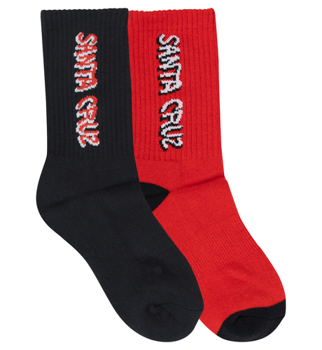 Santa Cruz Screaming Wave Strip Crew Sock 2Pk (Yth 2-8) - Blk/Red