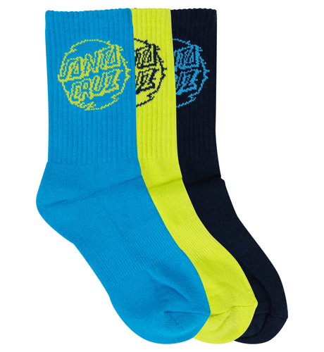 Santa Cruz Vivid Dot Mono Crew Sock 3pk (Yth 2-8) - Navy/Lime/Turq