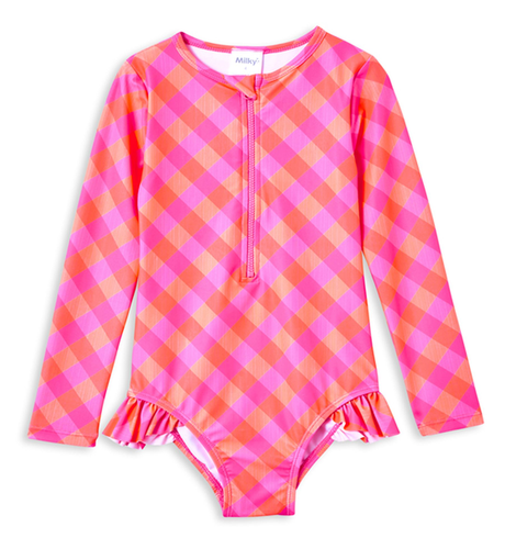 Milky Pink Check L/S Swimsuit