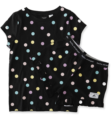 Hello Stranger Girls Summer PJs - Black Dot