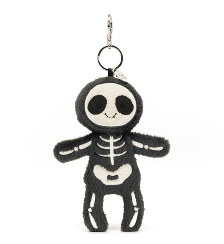 Jellycat Skeleton Bob Bag Charm Black & White