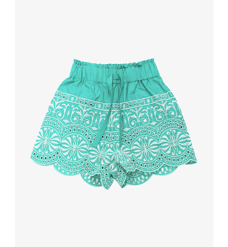 The Girl Club Teal Border Embroidery Shorts