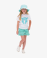 The Girl Club Teal Border Embroidery Shorts