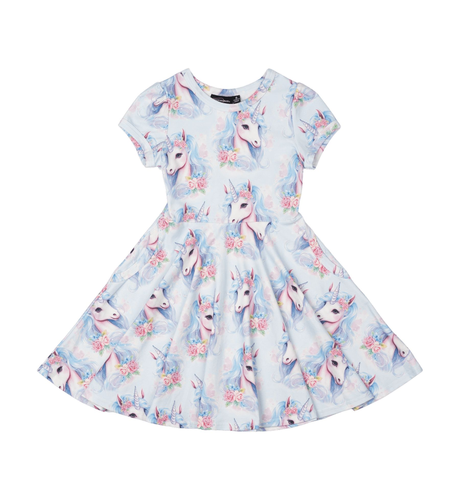 Rock Your Kid Blue Unicorn Waisted Dress