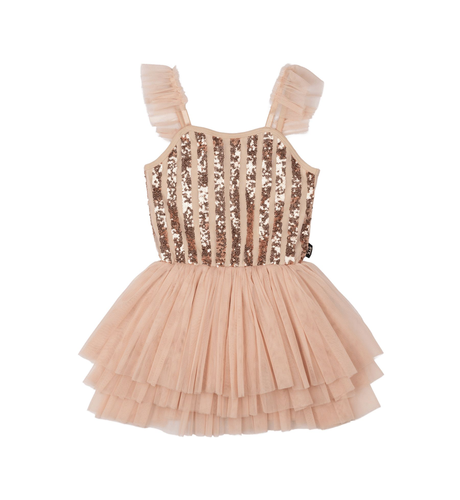 Rock Your Kid Gold Stripe Sequin Tulle Leotard Dress