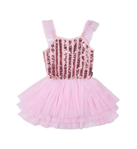 Rock Your Kid Pink Stripe Sequin Tulle Leotard Dress